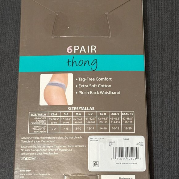 NIP Secret Treasures Womens 6-Pair Cotton Stretch Thong XXL/9 Assorted Underwear - Picture 3 of 3
